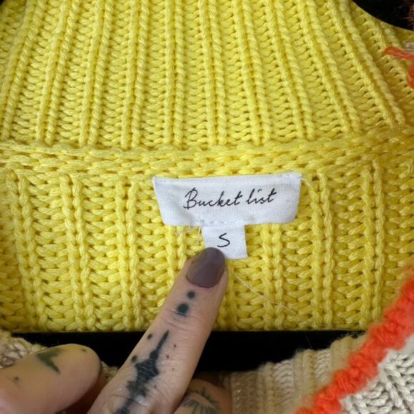 Bucket List Free People Sunbrite Yellow Multi Chunky Knit Turtleneck Sweater - Picture 8 of 12